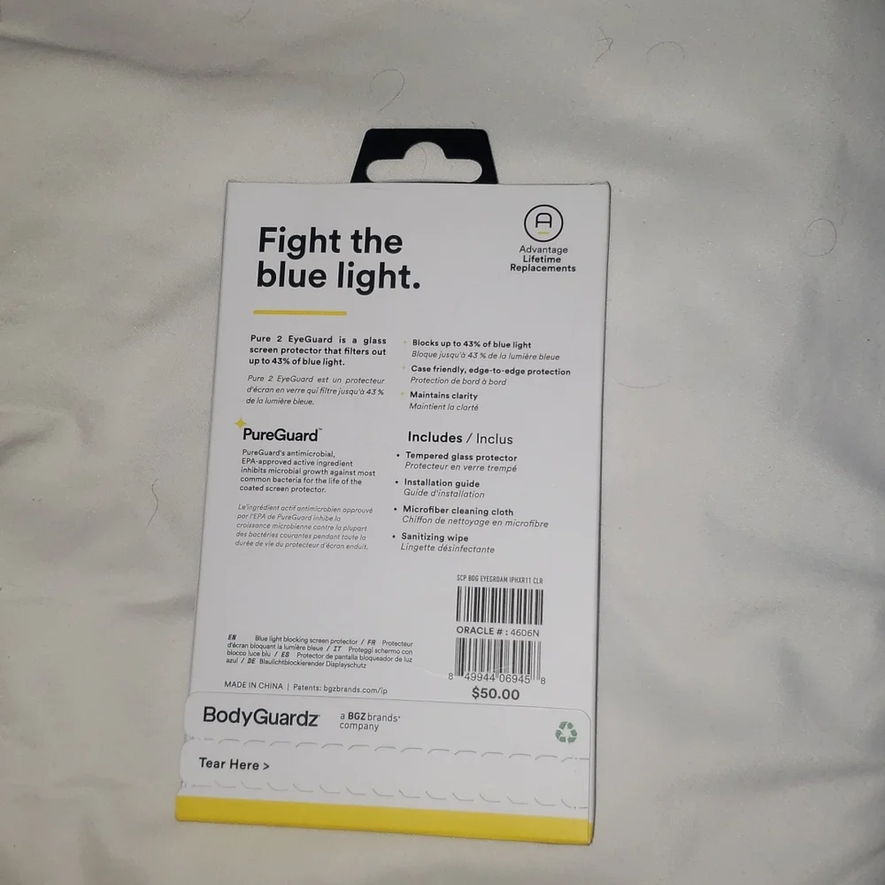 iphone 11xr Blue light blocking glass screen protector, Bodyguardz